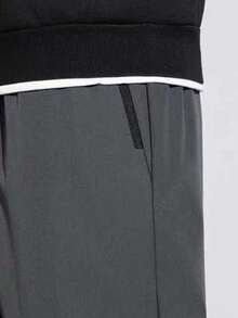 Men's Wool Lined Straight Leg Winter Pants, Elastic Drawstring Waist, Zipper Side Pockets, Thickened Warm Sports Pants, Casual Cold-Proof Trousers - Dark Grey - View 5