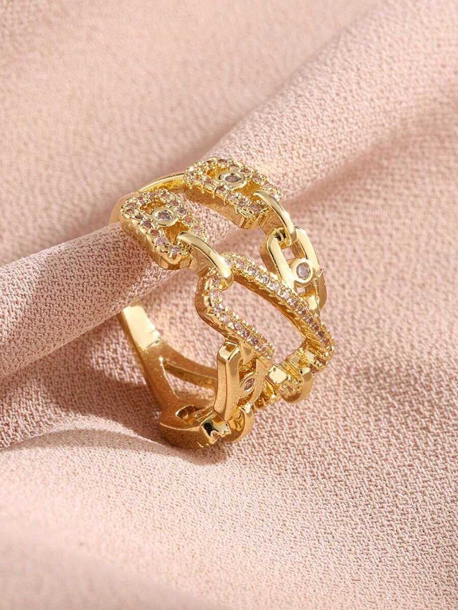 rakol 1 件银色条形开口方晶锆石装饰戒指，女士适用