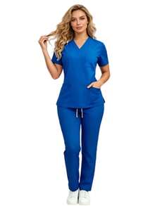 Hot Scrub Sets Uniforms Men Women Elastic Soft Nurse Uniform Outpatient Hospital Scrub 2-Piece Set Nursing - Royal Blue - View 1