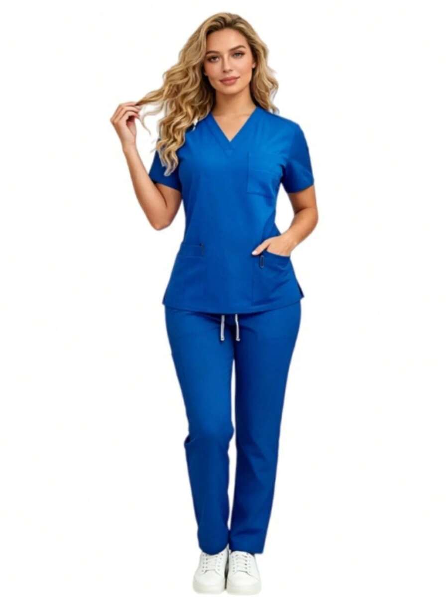 Hot Scrub Sets Uniforms Men Women Elastic Soft Nurse Uniform Outpatient Hospital Scrub 2-Piece Set Nursing - Royal Blue - View 1