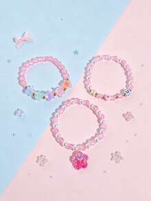 3pcs/Set Macaron Beaded Bracelet With Cute Pendant, Girls Daily Wear Decorative Jewelry Gift - one-size - View 14