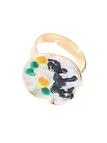 ZAA Vacation Fresh Pastoral Style Oil Painting Floral Open Ring, Artistic Elegant Fashion Geometric Oval Ring,Rings For Women - Multicolor - View 6