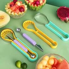 1pc Stainless Steel Fruit Scoop Watermelon Baller Dual-Head Melon Carving Tool 3-In-1 Watermelon Slicer - Multicolor - View 3