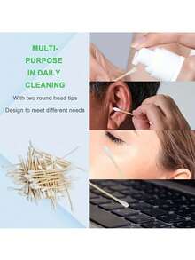 200pcs Swabs Per Box (Multi-Color), Dual-Ended Design,Versatile Use, Portable - Disposable Bamboo Wood Swabs Suitable For Ear/Nose Cleaning, Makeup Removal And Nail Art - Multicolor - View 3
