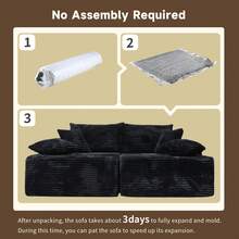 VerdeCore 72" Oversized Cloud Sectional Sofa Bed, Double Lounge Chaise, No Assembly Required, Boneless Fluffy Couch With Plush Cushions, Modern Sleeper Loveseat For Small Space, Living Room, Apartment, Movie Night - 黑色 - 查看 8