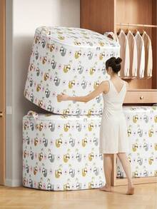 1pc Cartoon Sloth Pattern Clothes Storage Bin, Durable Breathable Fabric, Large Capacity Interior Space, Suitable For Seasonal Clothes, Blankets And Miscellaneous Items, Portable Handle, Stackable Storage, Suitable For Closet, Home Bedroom And Student Dorm Storage - White - View 3