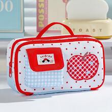 1pc Cute Printed Stationery Storage Bag With Mushroom Apple Star Pattern, Multi-Compartment Large Capacity Pencil Case, For Back To School, First Day Of School - Multicolor - View 11