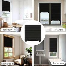 No-Drill Pleated Blackout Window Curtain, Solid Color Retractable Foldable Self-Adhesive Window Film, Adjustable Size, Lightweight Material, Heat Insulation & UV Protection, Suitable For Bedroom, Living Room, Bathroom, Office, Easy Installation Home Privacy Shade - A - View 11