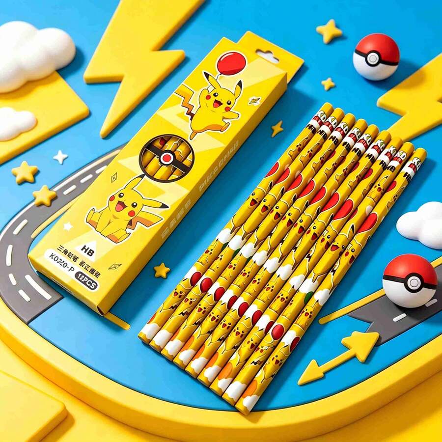 1set Picachu Fresh Lightning Theme Cartoon Pencil, Packed In 12 Boxes, Is Portable, Comfortable To Hold For A Long Time, And Suitable For Writing And Painting. It Is Full Of Atmosphere As A Hand Gift. (Stochastic Style) - Multicolor - View 1