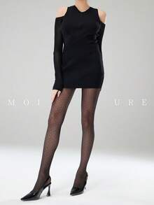 MOIRÉALLURE 1件純色適合日常穿著時尚提花緊身褲 - 黑色 - 查看 5