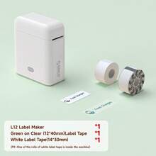 ORICO L12 Portable Label Printer, Mini Thermal Sticker Printer, Create Personalized Address Labels, Transparent Stickers, Customized Exclusive Colorful Name Stickers, Back To School Gift, Gift Labels, Includes 1 Roll Of Transparent Black/Transparent Rose/Transparent Blue/Transparent Green Tape And 1 Roll Of White Labels - White - View 12