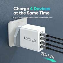 Adaptor Dinding Pengisian Cepat 4-in-1 55W PD&QC, Steker Inggris, Adaptor Multi-Port 2USB-C + 2USB-A, Kompatibel dengan iPhone 17/16 Semua Seri dan Model - View 4