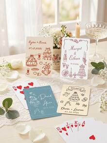 Custom Text Wedding Playing Cards, Romantic Wedding Elements Illustration Personalized Bride Groom Poker Cards, Custom Wedding Favor Keepsake Card Game For Wedding Party Guest Gift - Multicolor - View 3
