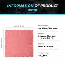 Carsun 5PCS Ultra Soft Microfiber Car Cleaning Towels, 5 Color Absorbent Detailing Cloths, No Lint Scratch Free Auto Care Towels For Interior Dashboard Glass - A - View 9