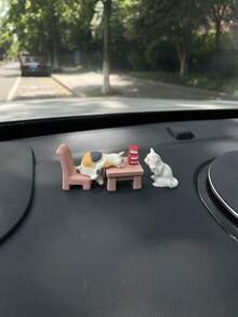 1組卡通可愛逼真小貓汽車儀表板裝飾品，創意趣味貓咪車窗儀表板裝飾，逼真迷你動物小雕像手工裝飾配件，汽車內飾小擺件 - A - 查看 3