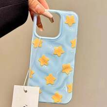 Funda de teléfono Y2K linda de malla negra con textura plisada de estrella, compatible con iPhone 17 Pro Max, 17 Pro, 17 Air, 16 Pro Max, 14, 15 Pro, 16 Plus, 13, 12, 11, carcasa blanda - azul y amarillo - Ver 1