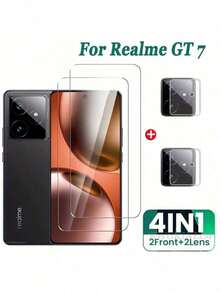 Set 2+2pcs Kompatibel dengan Realme GT 7 / GT 7T / GT 7 Pro / 15T Pelindung Layar Kaca Tempered Ultra Jernih Melengkung dengan Tepi Hitam Bercetak Sutra, Pelindung Lensa Kamera Ultra Jernih 3D, Bantalan Pelindung Cakupan Penuh, Pemasangan Mudah - Clear - View 6