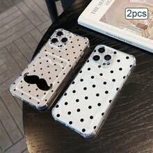 2件裝波點印花卡夾手機殼 TPU 防震全包覆精準保護套，適用於 Apple 11/12/13/14/15/16/17 Pro Max - 無色 - 查看 2