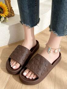 Women's Cute 3D Bear Heart Embossed EVA Thick Sole Slides, Soft Cushioned Non-Slip Open Toe Slippers, Versatile Casual Sandals For Home, Bathroom And Summer Outings - Brown - View 2