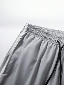 Men's Gray Striped Sweatpants, Sports Training Pants, Gym Pants, Comfortable Casual Pants, Open Hem, Side Stripe Design, Autumn Style - Light Grey - View 4