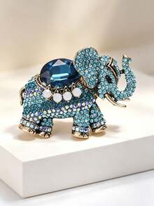 1 pieza Broche de elefante vintage de aleación con strass para mujer, accesorio de broche creativo de estilo exótico, regalo perfecto - Multicolor - Ver 7