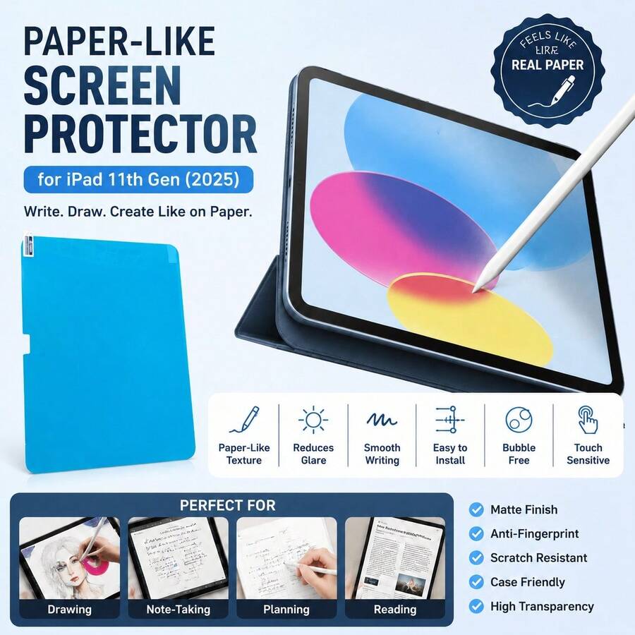 Yezodawee 1pc Paper-Feel Screen Protector Film Compatible With IPad Mini 7/4/5/6, 10/11, Pro 11/13, 2024 New Model, Drawing Paper-Feel Film Compatible With IPad, Anti-Glare Birthday Gift Home Friends Pad Screen Protector Film, Pad Accessories Waterproof Shockproof Anti-Fall Anti-Scratch Anti-Fingerprint Full Coverage - Clear - View 1