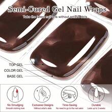 20 Pieces Of Semi-Cured Gel Colorful Semi-Transparent Nail Stickers, Requiring UV/LED Light For Gel Nails. Long-Lasting Full Coverage Gel Nail Stickers That Work With Any UV Lamp. Full Nail Set, Perfect DIY Gift For Women And Girls, Nail Decoration. - Multicolor - View 9