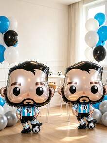 2pcs Cartoon Soccer Character Foil Balloons, Suitable For Soccer Party Decoration, Theme Party Setup, Soccer Atmosphere Decoration, Soccer Game Viewing Setup - Cartoon Players - View 1