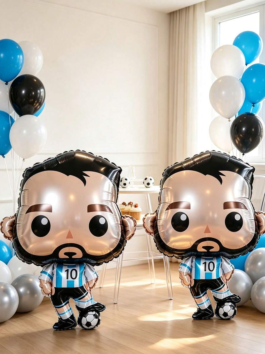 2pcs Cartoon Soccer Character Foil Balloons, Suitable For Soccer Party Decoration, Theme Party Setup, Soccer Atmosphere Decoration, Soccer Game Viewing Setup - Cartoon Players - View 1