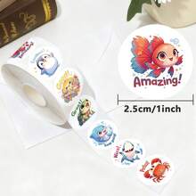 500pcs/Roll Animal Good Job Stickers 2.5cm Cute Ocean Animal Stickers, Self-Adhesive Koi Fish Stickers Labels, Suitable For Teachers, Parents, School, Learning, Training, Turtle, Octopus, Dolphin, Shark Stickers, Handmade Self-Adhesive Labels, Motivational Stickers, Gift Decoration Stationery, Crab, Starfish Stickers, Back To School Gift - Cartoon - View 2