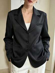 Women Solid Notch Lapel Long Sleeve Blazer - Back Bow Split Loose Suit Jacket, For Office, Daily Commute & Casual Occasions, Four Seasons Wear - Black - View 4
