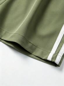 Men's Black Casual Pants With White Side Stripes, Summer Thin Breathable Quick-Dry Non-Clinging Straight Leg Pants, Elastic Waist Loose Fit Slimming Sports Long Pants, Suitable For Work, Commute, Street, Travel, Fitness, Running, Home Leisure - Army Green - View 5