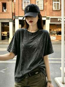 1pc Women's Colorblock Long Sleeve T-Shirt, Slim Fit 2 In 1 Patchwork Knit Top For Autumn - Black - View 3