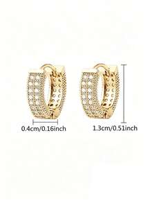1 Pair Fashion Minimalist Round Earrings With Artificial Cubic Zirconia Studs, Elegant Elegant, Suitable For Women's Daily Wear, Banquet, Holiday Gift - Gold - View 5
