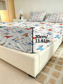2/3pcs Kids Boys Girls Cartoon Jungle Animals Giraffe Elephant Zebra Palm Leaf Print Soft Polyester Elastic Deep Pocket Wrinkle-Resistant Cute Jungle Style Fitted Sheet Bedding Set, Suitable For Children's Bedroom, All Season - Multicolor - View 4