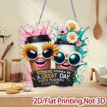 2D Diamond Painting Kit, Cartoon Coffee Design, Acrylic Canvas, Unique Crystal Diamonds, Perfect For Beginners, Home Decor - A - View 5