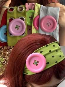 Diadema de lunares Y2K con clip, diadema elástica antideslizante para mujer, accesorio para el cabello lindo, adecuado para uso diario, maquillaje, deportes y ciclismo - Multicolor - Ver 2