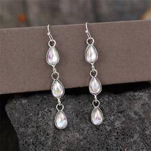 1 Pair Bohemian Vintage Teardrop Shaped Synthetic Gemstone Pendant Earrings, Fashionable Wedding Party Jewelry Gift For Women - Silver - View 3