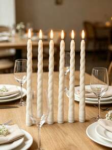 6pcs Pure White Twisted Taper LED Candles, Flickering Flameless Bullet-Shaped Long Stem Electronic Candle Lights, Wedding Table Decor, Christmas, Birthday Party, Romantic Holiday Atmosphere Decorative Lights - Multicolor - View 1