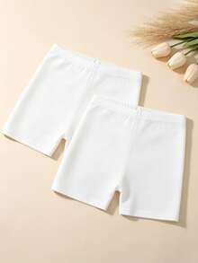 2pcs Girls White Solid Color Anti-Exposure Undershorts - White - View 4
