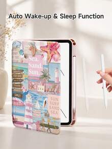 Pink Ocean Pattern Tablet Protective Case - 360 Degree Rotating Stand Cover, Compatible With IPad 9th Gen (2021)/8th Gen (2020)/7th Gen (2019) 10.2 Inch, Compatible With Kindle 11th Gen (2022/2024), Kindle Clara 2E, Clara Colour, Clara BW (6 Inch) And Libra Colour (7 Inch), Cute Girl Style Fashion Design, Suitable For Birthday And Holiday - Multicolor - View 5
