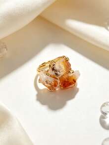 (Natural Stone And Conch Shape Color Random) 1pc Fashion Elegant Natural Stone Amethyst Citrine Conch Women's Gold Copper Material Ring (Suitable For Casual Gift Daily Wear) - Style 1 - View 11