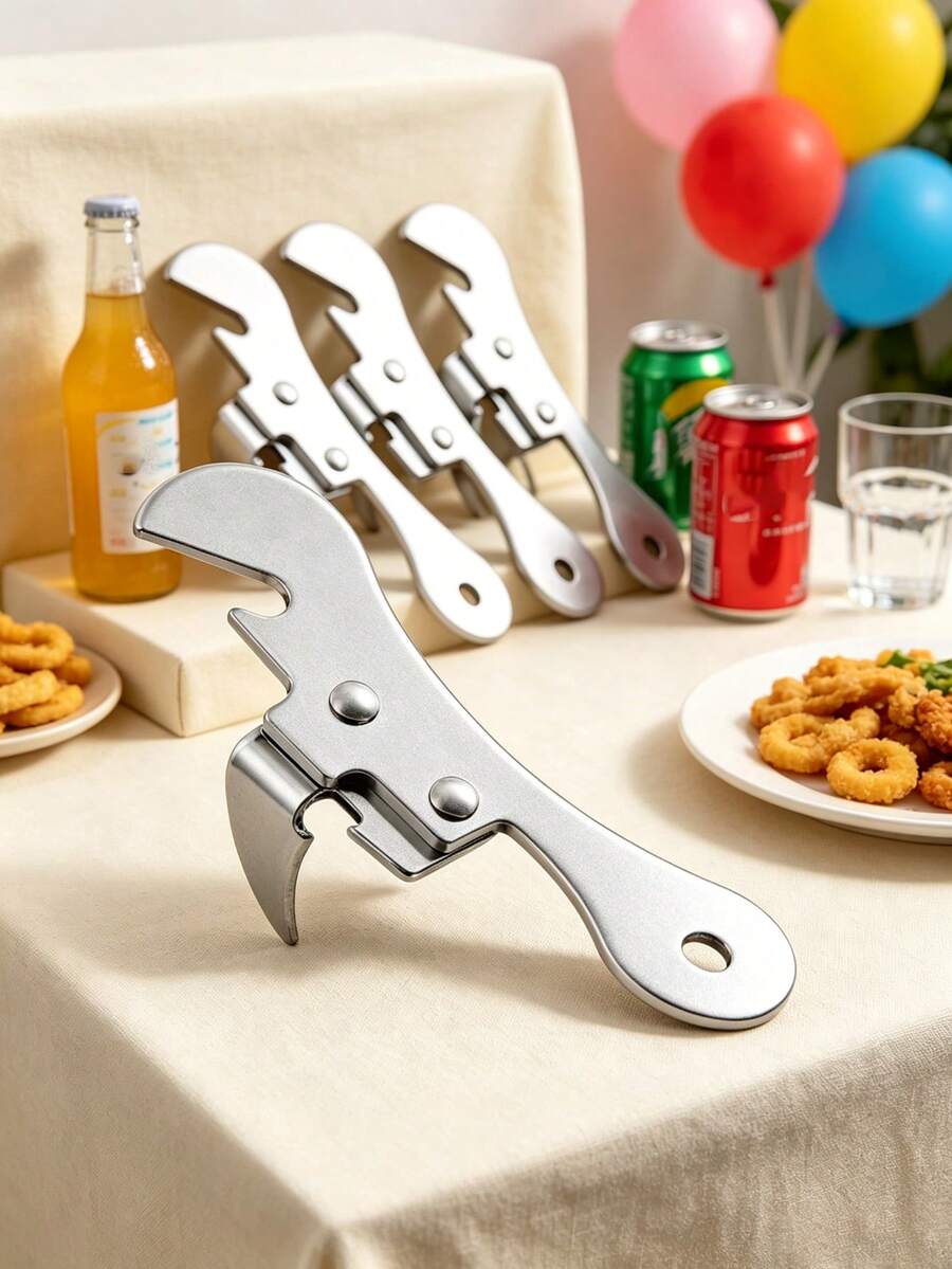 4pcs/2pcs/1pc Stainless Steel Can Opener, Silver Effortless Household Can Opener, Multi-Functional Non-Slip Durable, Manual Can Opener, Easy To Grip, Kitchen Can Opener, Perfect For Home And Restaurant Use, Ideal Christmas Party Accessory, Kitchen Gadget, Kitchen Essential, Outdoor Picnic BBQ Camping Essential Tool, Creative Small Gift