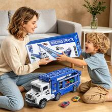 TEMI 2-In-1 Styling Dual-Track Truck, Includes 12pcs 1:12 Alloy Cars, Suitable For Children 3 Years And Above, Equipped With Dual-Track Racing Track, Best Gift For Holidays, Birthdays, Christmas - Blue - View 8