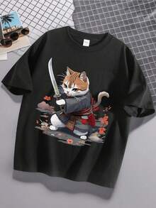 Camiseta navideña para hombre con estampado artístico popular para aficionados. - Negro - Ver 1