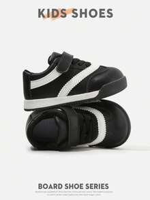 1 Pair Casual Fashion Baby Toddler Walking Sports Shoes, Comfortable Lightweight Contrast Color Design, Suitable For Multiple Occasions - Black - View 2