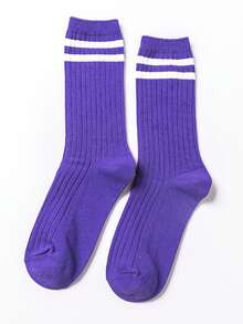 1/7/14/20 Pairs Unisex Striped Mid-Calf Socks, Soft & Breathable, Retro Fashion, Suitable For Commuting & Holiday Gifts - Multicolor - View 5