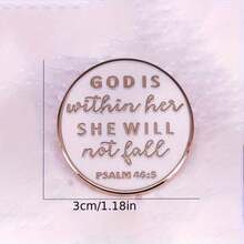 "God Is With Her, She Shall Not Fall" Psalm 46:5 Letter Faith Brooch Badge Jewelry Lapel Backpack Accessory Christmas Pin - A - View 4