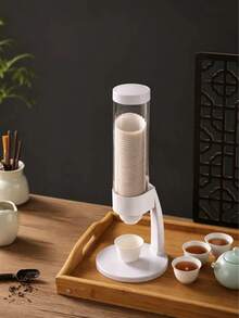 1 pieza Soporte para taza de té Kung Fu, estante vertical para tazas, estante de almacenamiento a prueba de polvo para vasos de papel sin necesidad de perforar - Blanco - Ver 1