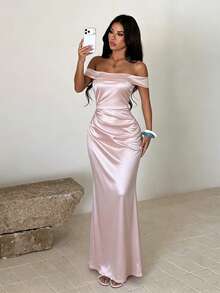 Summer Dress, Pink Satin One Shoulder Elegant Evening Gown, Prom Dress, Weddings & Events, Festival, Beach - Pink - View 4